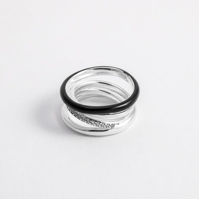 BLACK ETCH LINES SILVER RING