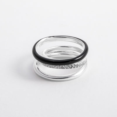 BLACK ETCH LINES SILVER RING