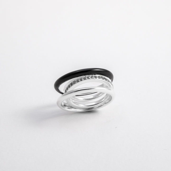 BLACK ETCH LINES SILVER RING
