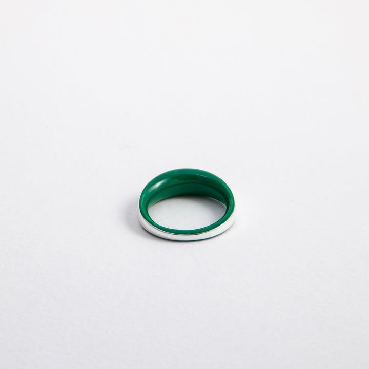 Internally hand-enameled 925 sterling silver green dome ring. Produced in Italy