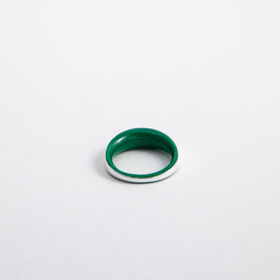 Internally hand-enameled 925 sterling silver green dome ring. Produced in Italy