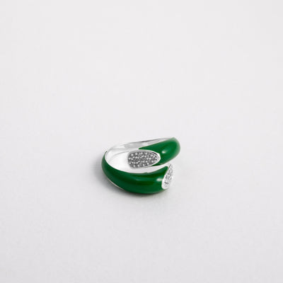 GREEN GRASS SILVER ETCH WRAP CRYSTAL RING 