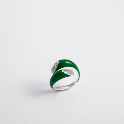 GREEN GRASS SILVER ETCH WRAP CRYSTAL RING 