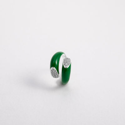 GREEN GRASS SILVER ETCH WRAP CRYSTAL RING 