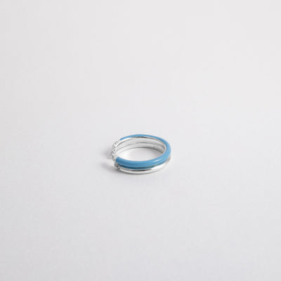 LIGHT BLUE ETCH LINES DOUBLE SILVER RING