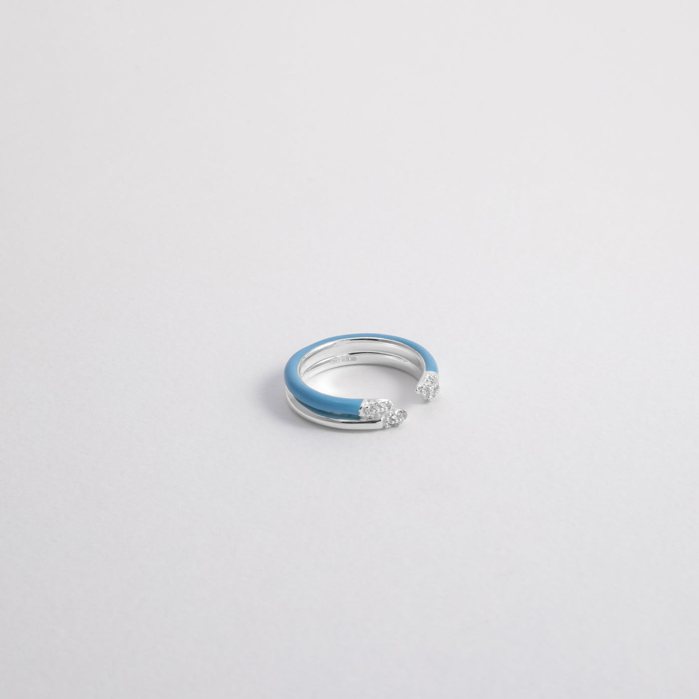 LIGHT BLUE ETCH LINES DOUBLE SILVER RING