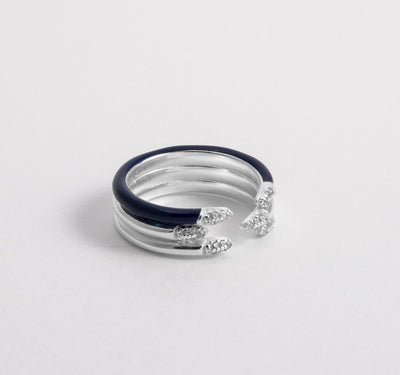 BLUE ETCH LINES TRIPLE SILVER RING