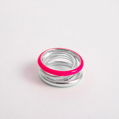 PINK ETCH LINES SILVER RING