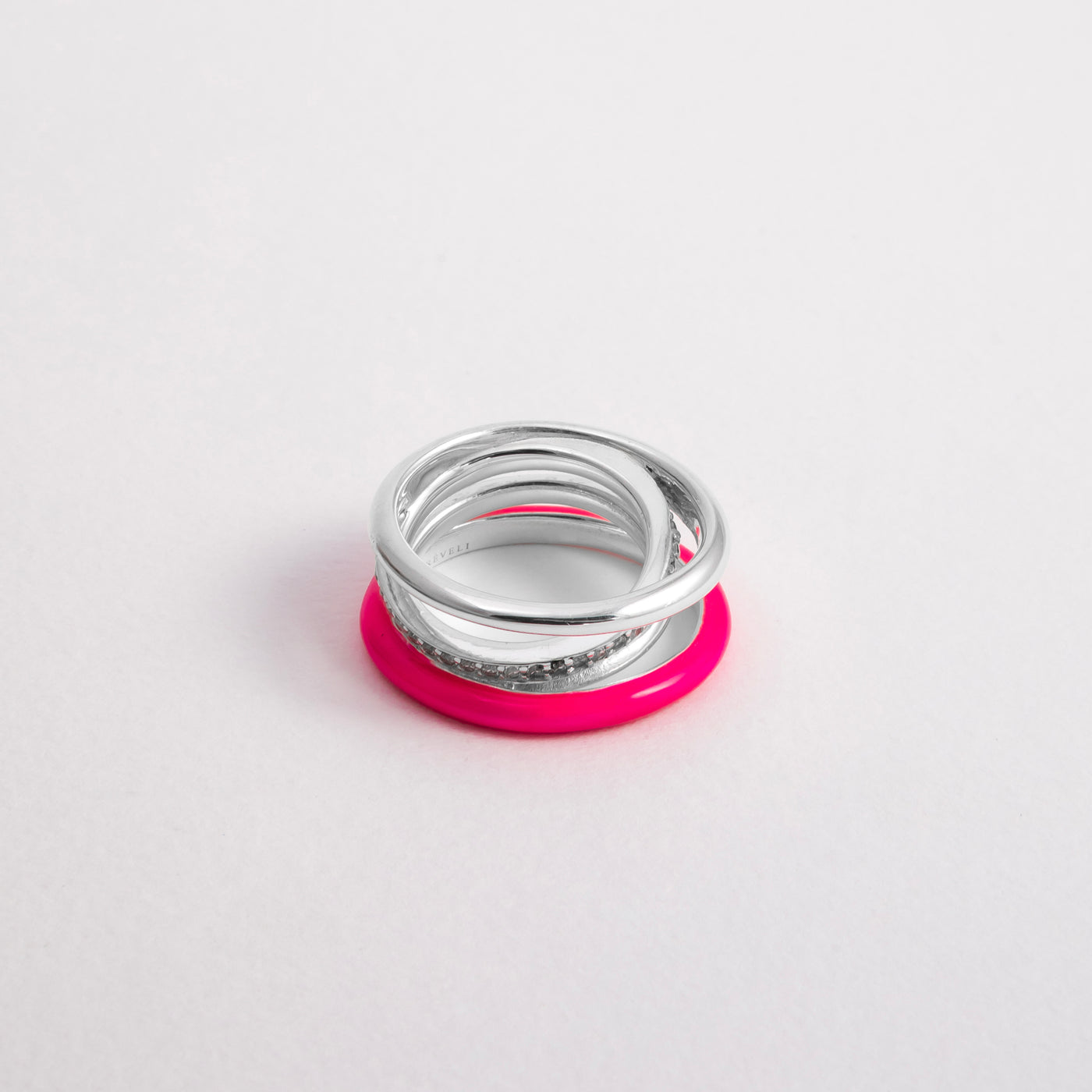 PINK ETCH LINES SILVER RING