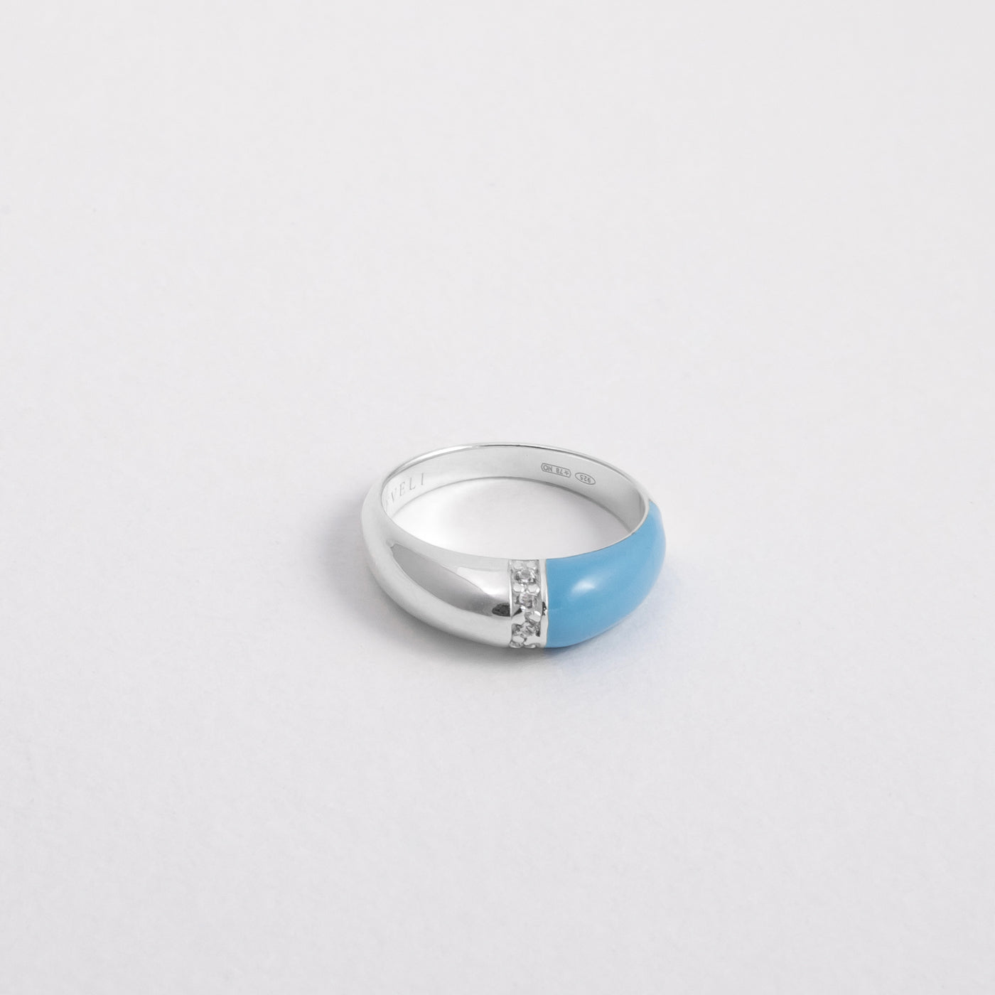 LIGHT BLUE ETCH SILVER CRYSTAL RING