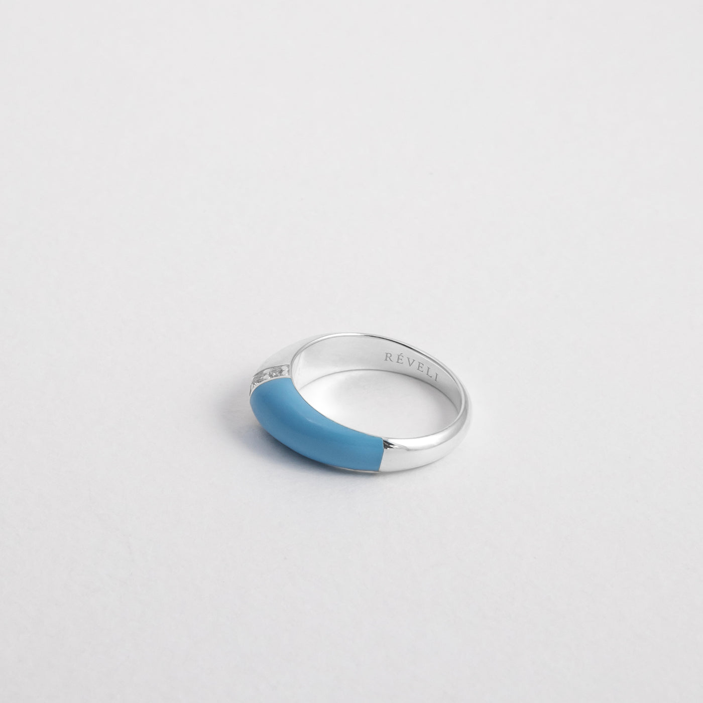 LIGHT BLUE ETCH SILVER CRYSTAL RING