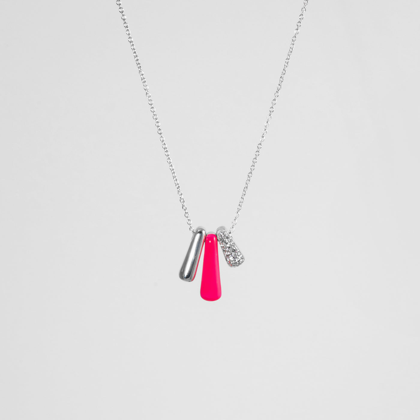 PINK ETCH TRIS SILVER NECKLACE WITH PAVÉ