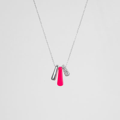 PINK ETCH TRIS SILVER NECKLACE WITH PAVÉ