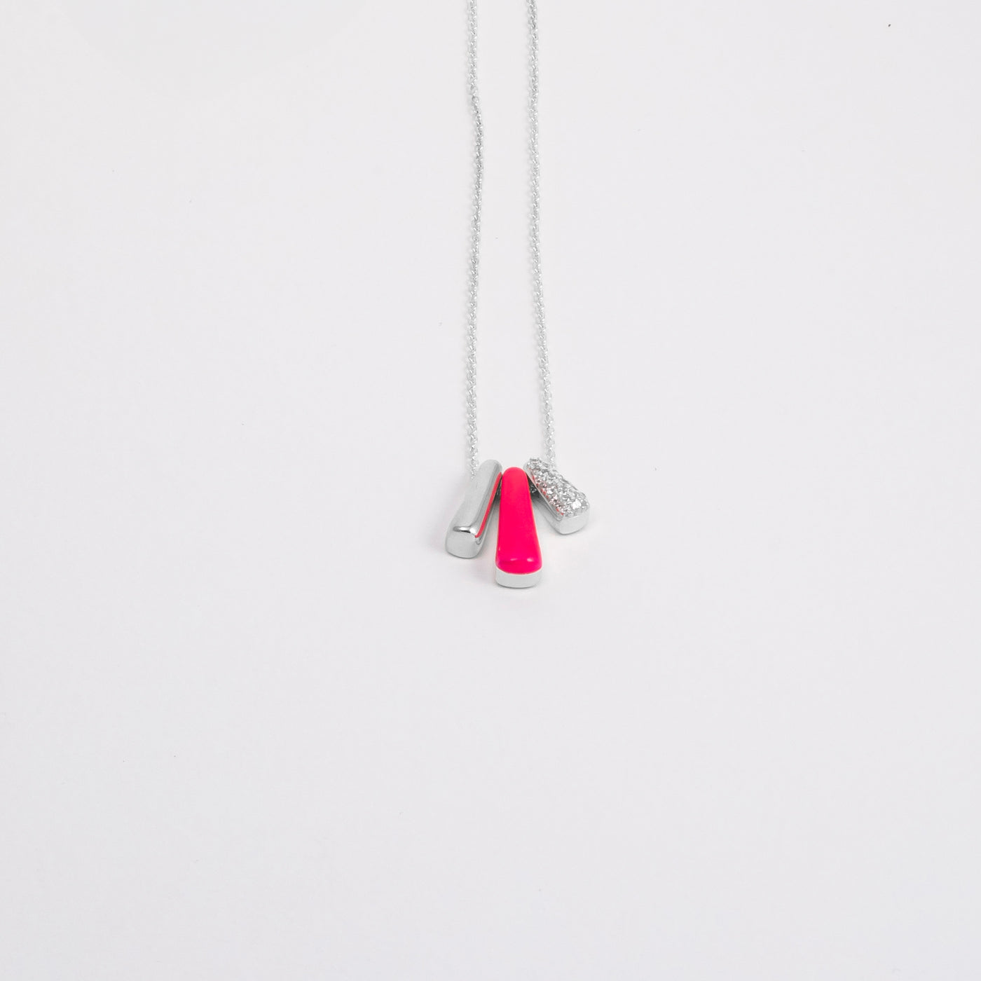 PINK ETCH TRIS SILVER NECKLACE WITH PAVÉ