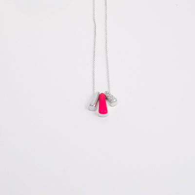 PINK ETCH TRIS SILVER NECKLACE WITH PAVÉ