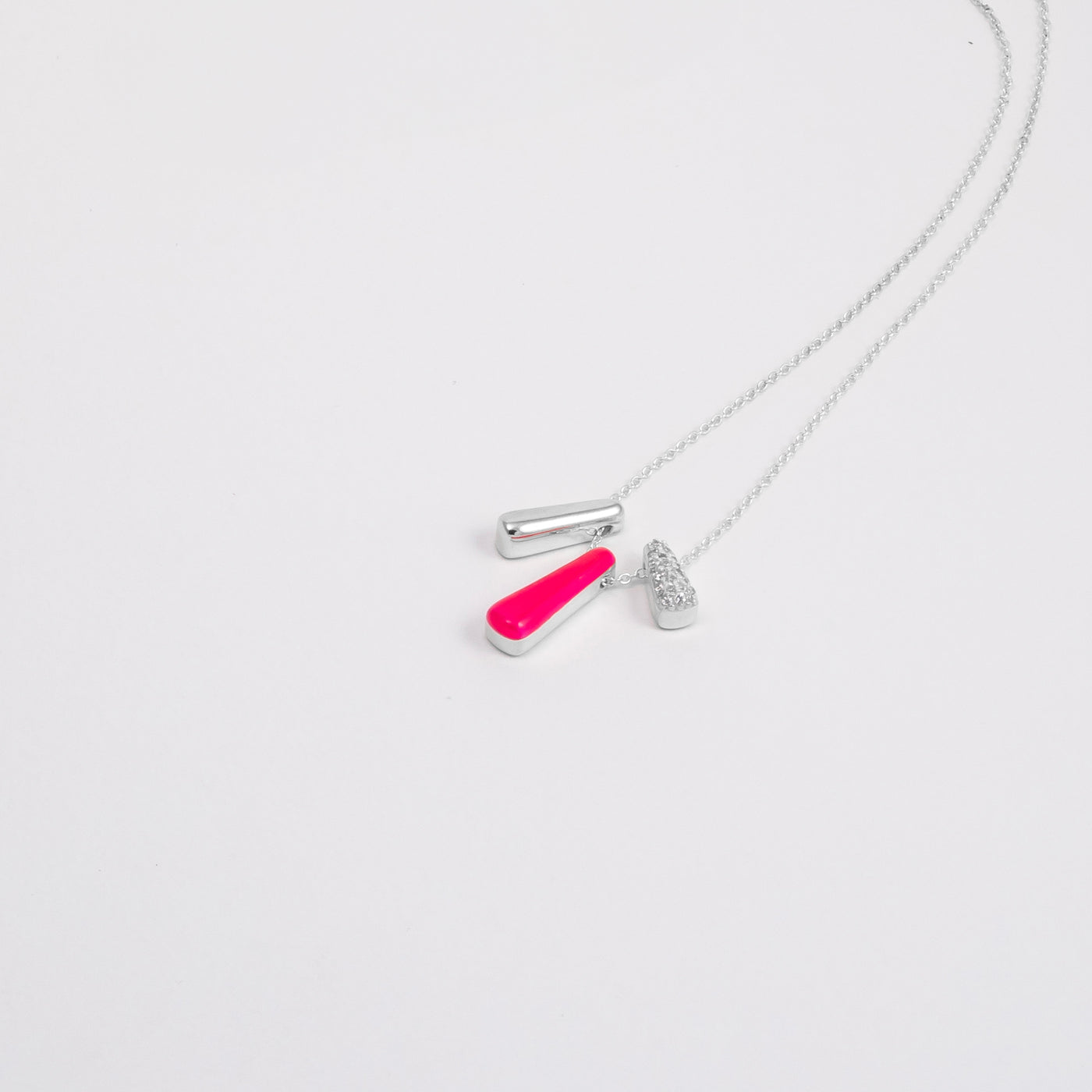 PINK ETCH TRIS SILVER NECKLACE WITH PAVÉ