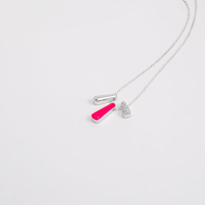 PINK ETCH TRIS SILVER NECKLACE WITH PAVÉ