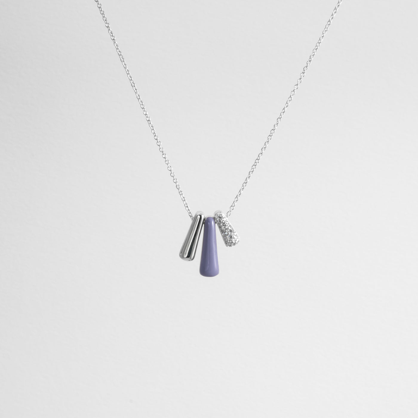 LILAC ETCH TRIS SILVER NECKLACE WITH PAVÉ