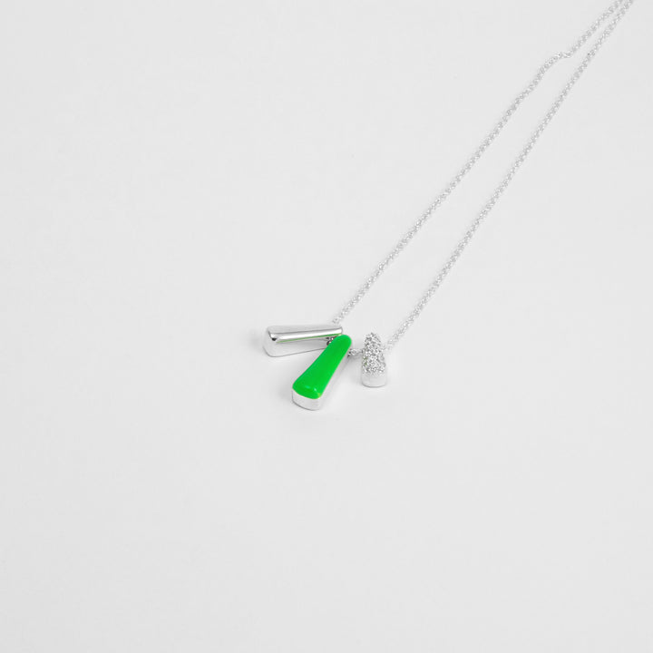 PINK ETCH TRIS SILVER NECKLACE WITH PAVÉ