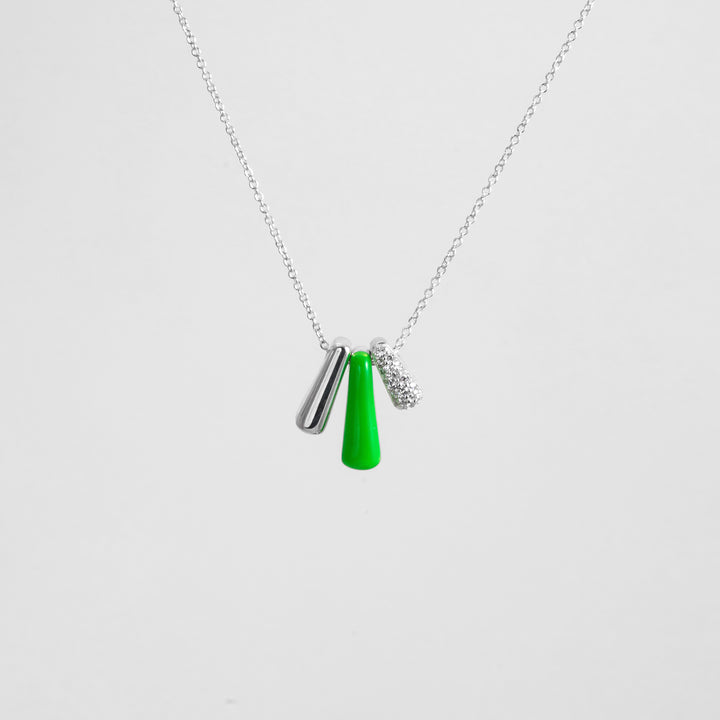 PINK ETCH TRIS SILVER NECKLACE WITH PAVÉ