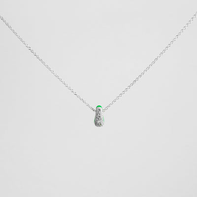 GREEN ETCH DROP SILVER NECKLACE WITH PAVÉ