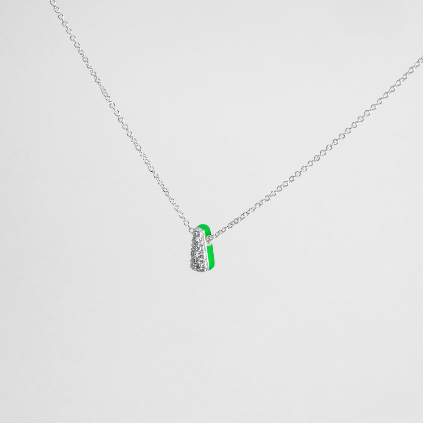 GREEN ETCH DROP SILVER NECKLACE WITH PAVÉ