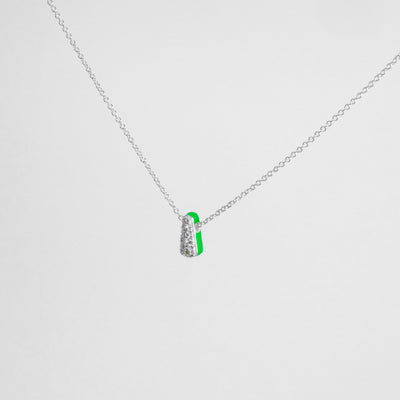 GREEN ETCH DROP SILVER NECKLACE WITH PAVÉ