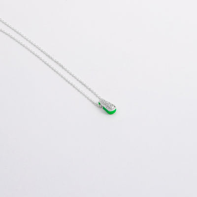 GREEN ETCH DROP SILVER NECKLACE WITH PAVÉ