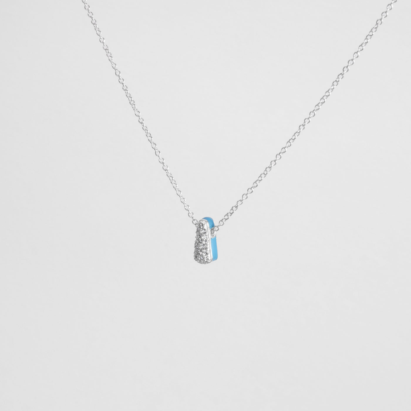 LIGHT BLUE ETCH DROP SILVER NECKLACE WITH PAVÉ