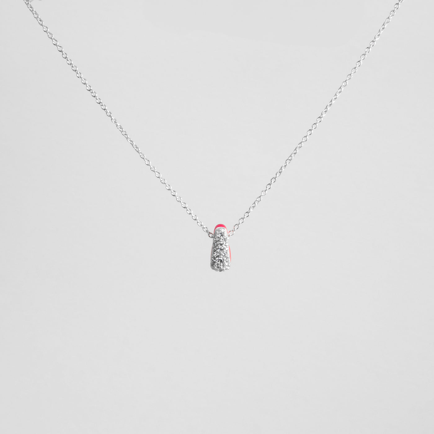 PINK ETCH DROP SILVER NECKLACE WITH PAVÉ