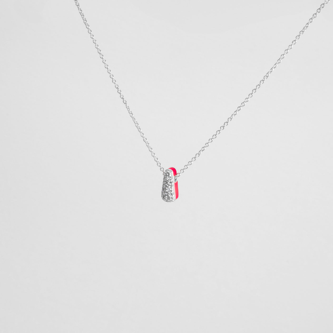 PINK ETCH DROP SILVER NECKLACE WITH PAVÉ