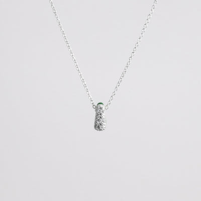 GREEN GRASS ETCH DROP SILVER NECKLACE WITH PAVÉ