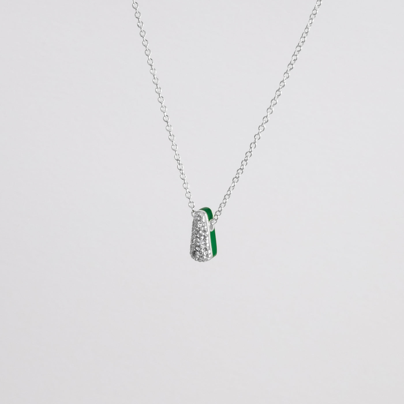 GREEN GRASS ETCH DROP SILVER NECKLACE WITH PAVÉ