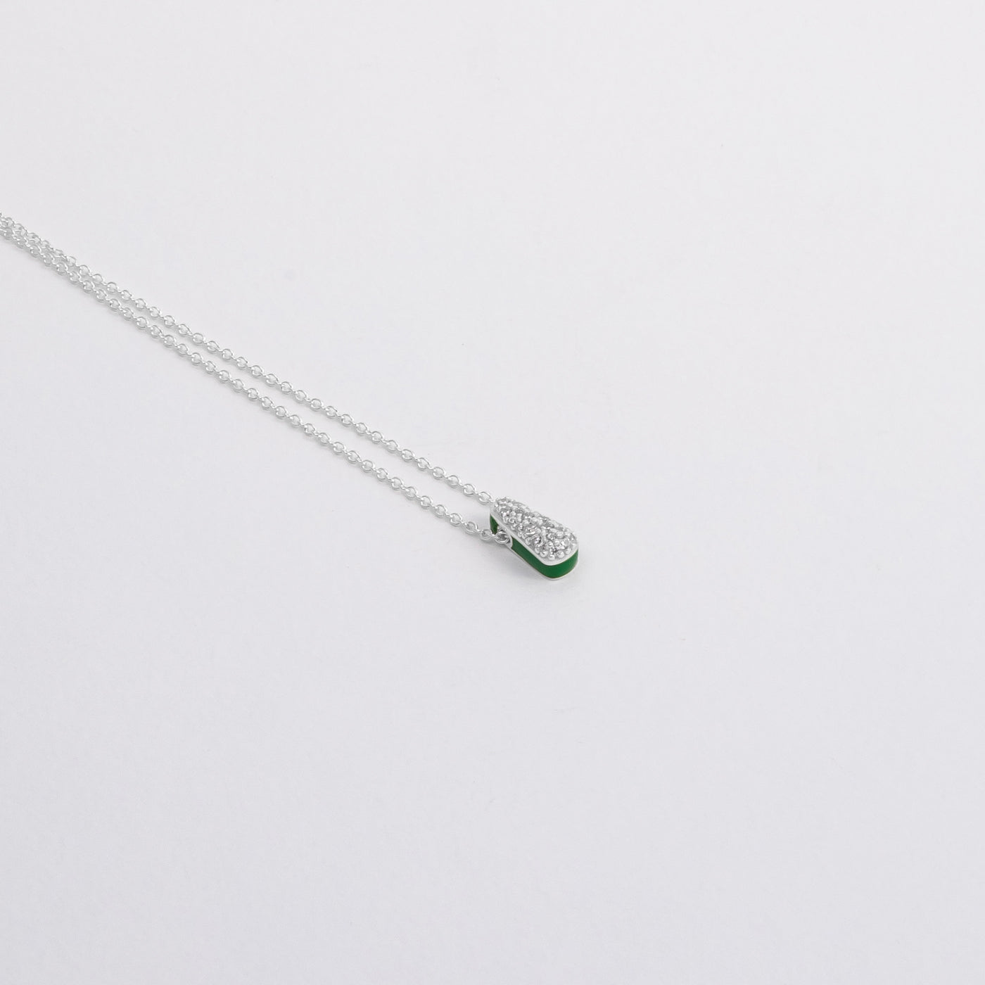 GREEN GRASS ETCH DROP SILVER NECKLACE WITH PAVÉ