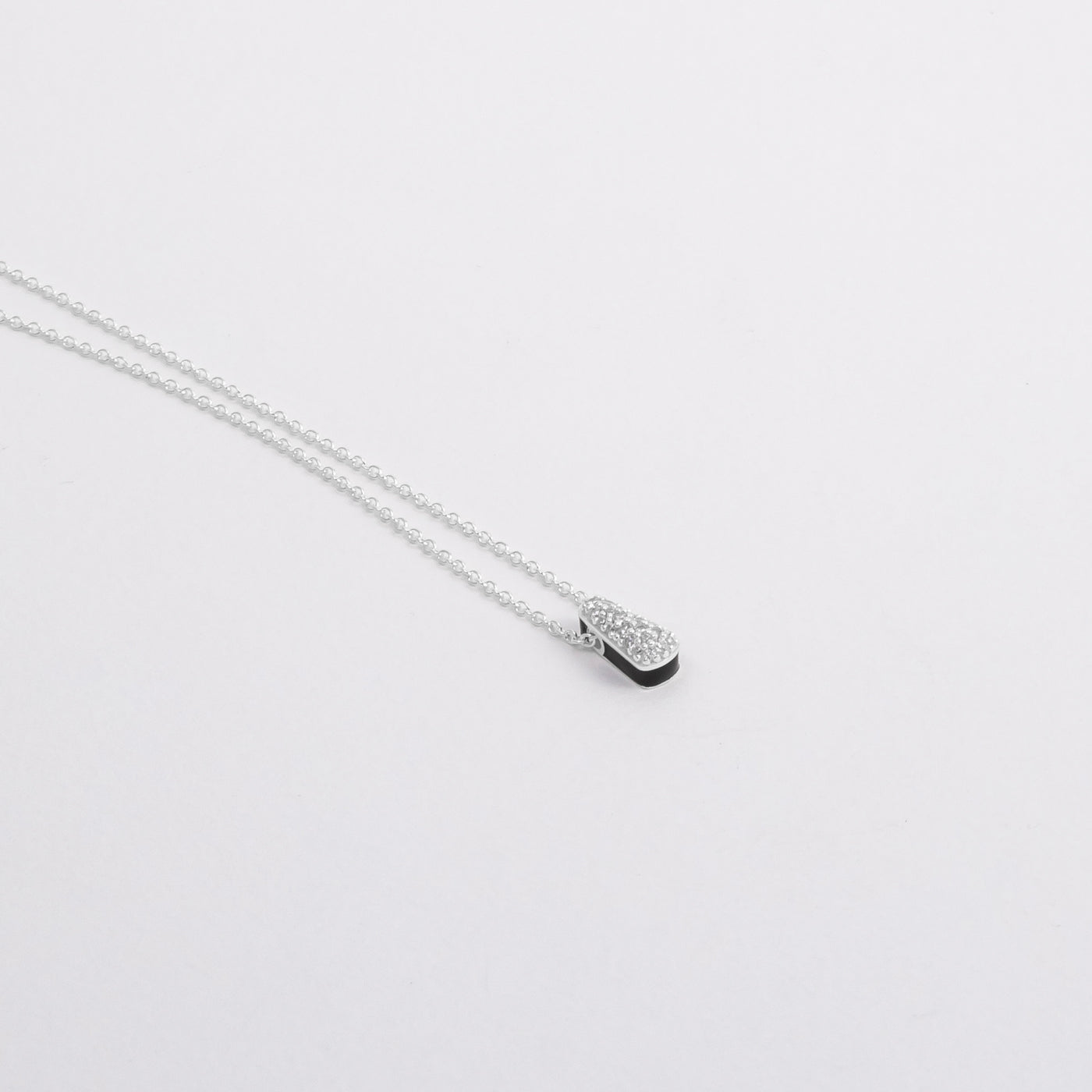 BLACK ETCH DROP SILVER NECKLACE WITH PAVÉ