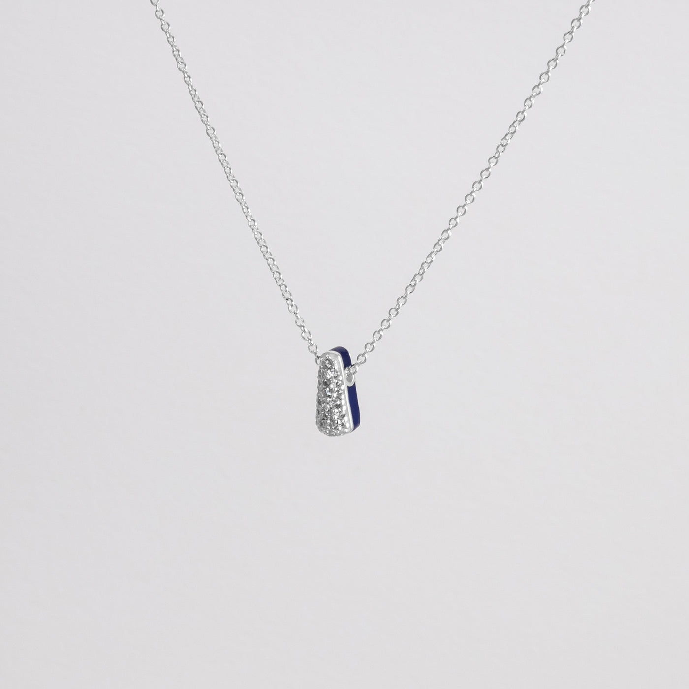 BLUE ETCH DROP SILVER NECKLACE WITH PAVÉ