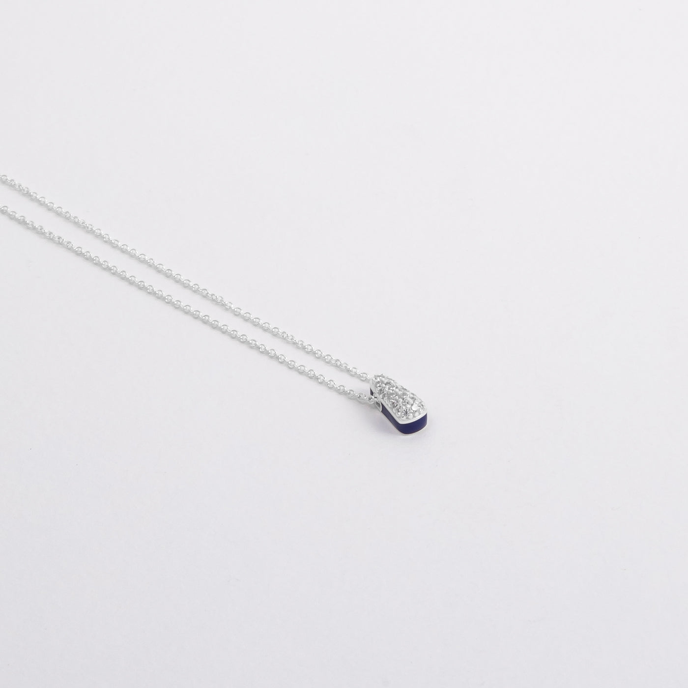 BLUE ETCH DROP SILVER NECKLACE WITH PAVÉ