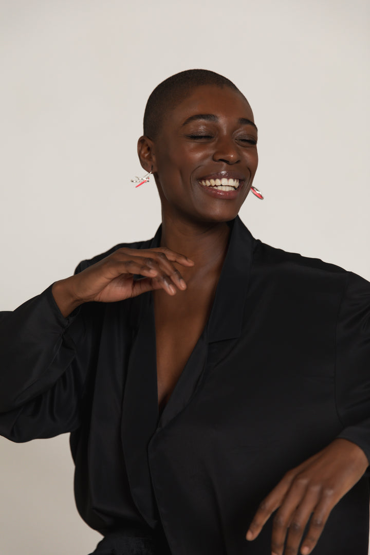 PINK ETCH LINES SILVER PENDANT EARRINGS