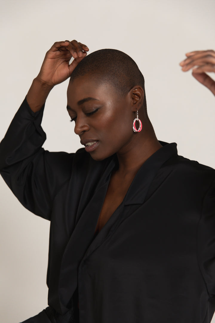 PINK ETCH LINES SILVER PENDANT EARRINGS