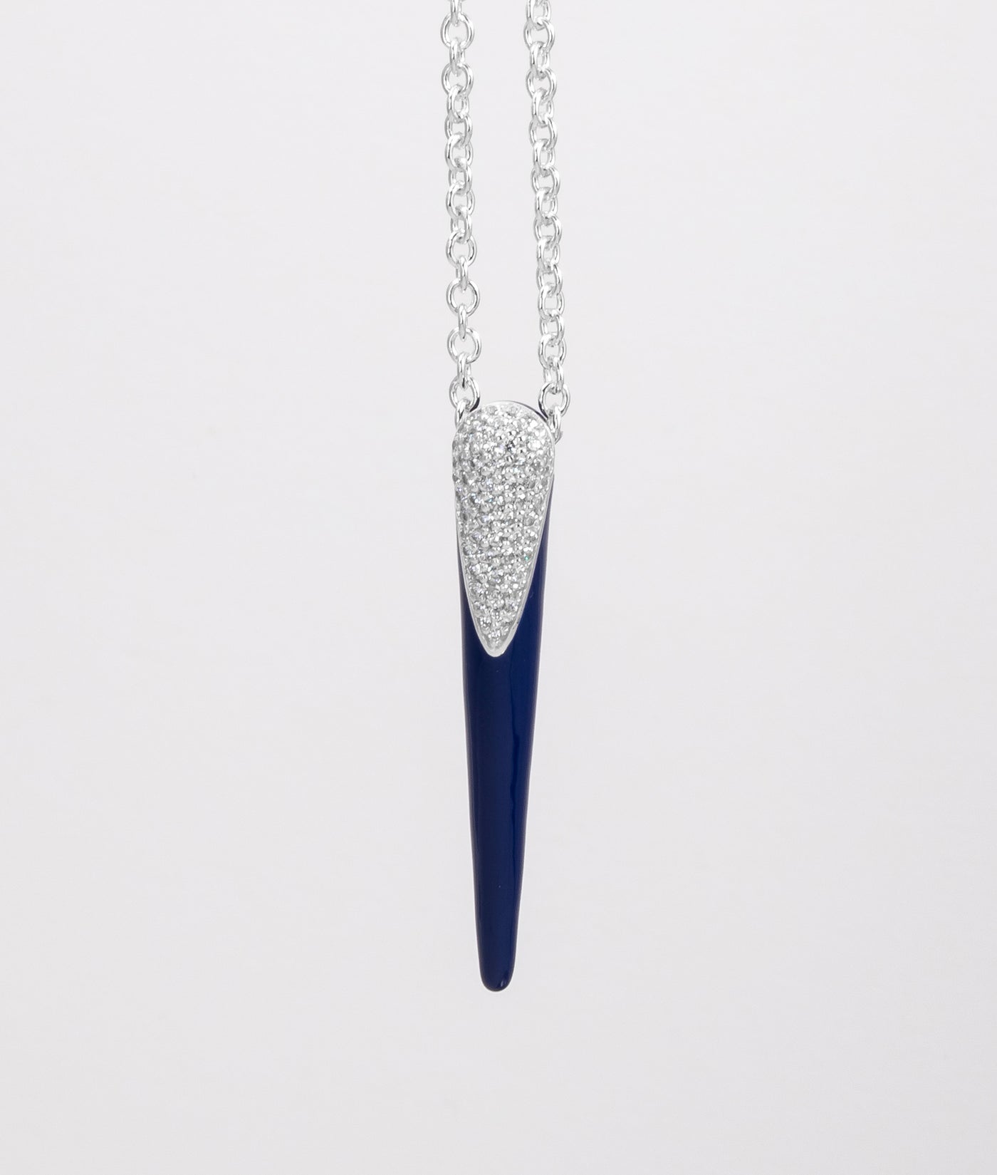 BLUE ETCH LINES SILVER NECKLACE WITH PAVÉ