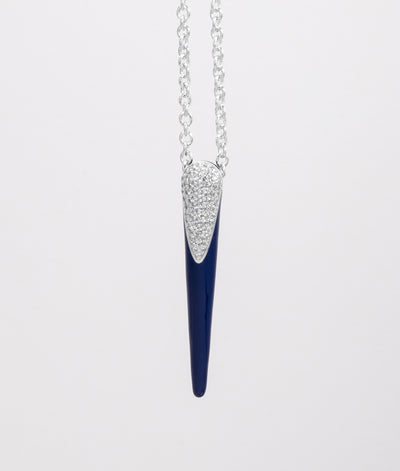 BLUE ETCH LINES SILVER NECKLACE WITH PAVÉ