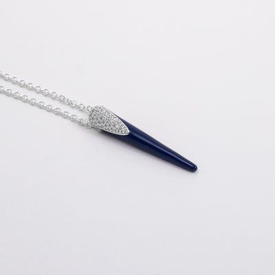 BLUE ETCH LINES SILVER NECKLACE WITH PAVÉ