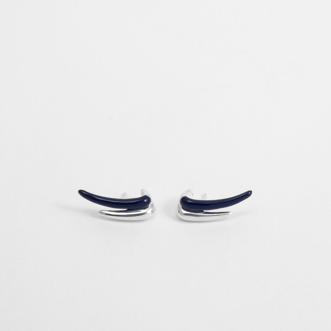 BLUE ETCH LINES DUO SILVER STUD EARRINGS