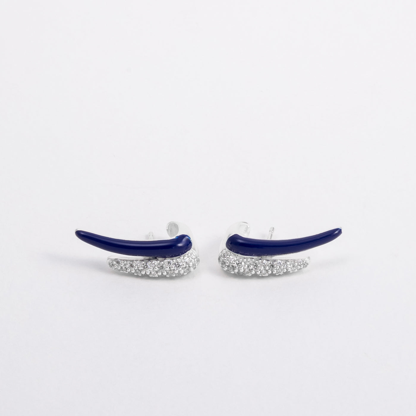 CRYSTAL BLUE ETCH LINES DUO SILVER STUD EARRINGS