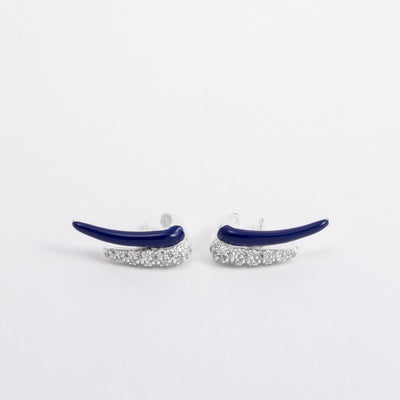 CRYSTAL BLUE ETCH LINES DUO SILVER STUD EARRINGS