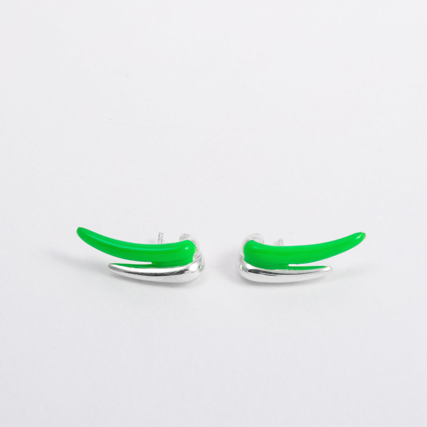 GREEN ETCH LINES DUO SILVER STUD EARRINGS