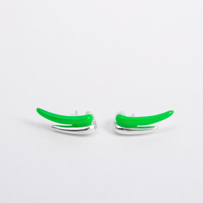 GREEN ETCH LINES DUO SILVER STUD EARRINGS