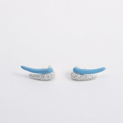 CRYSTAL LIGHT BLUE ETCH LINES DUO SILVER STUD EARRINGS