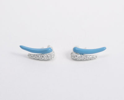 CRYSTAL LIGHT BLUE ETCH LINES DUO SILVER STUD EARRINGS