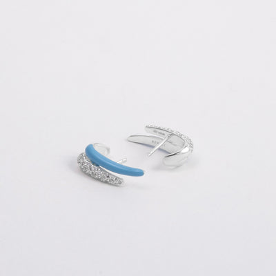 CRYSTAL LIGHT BLUE ETCH LINES DUO SILVER STUD EARRINGS